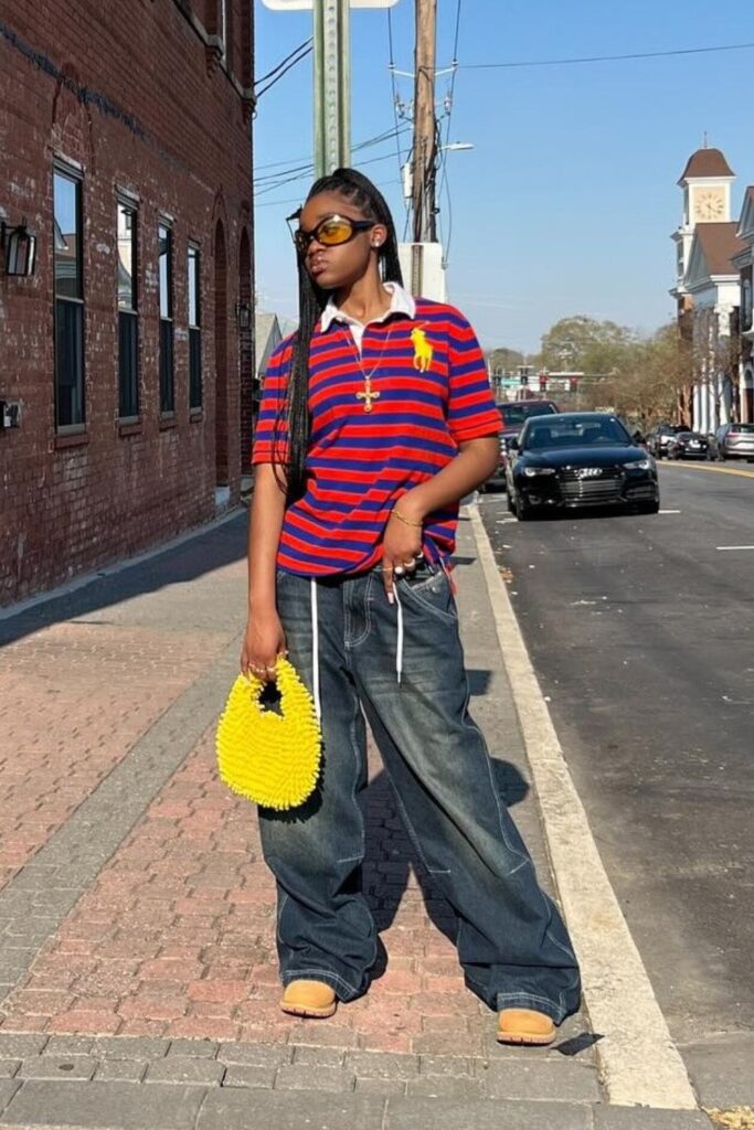 Striped Polo Shirt and Baggy Jeans