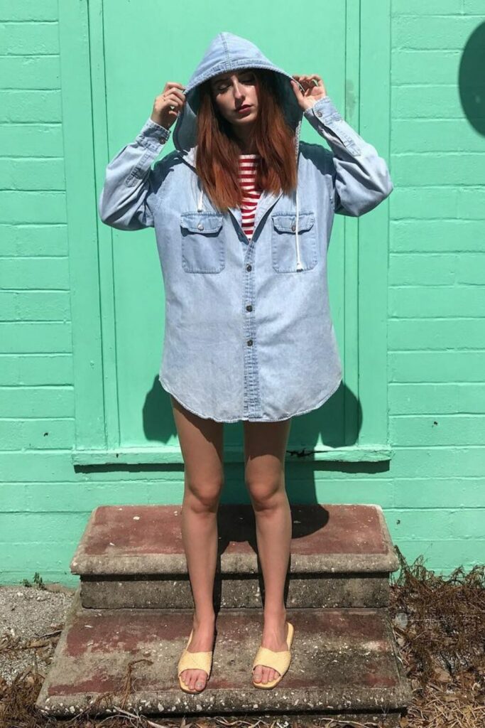 Hooded Denim Shirt Dress