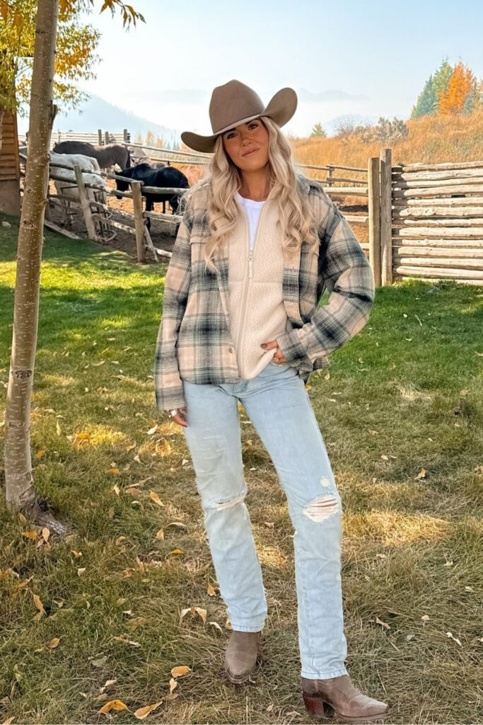 Plaid Button-Up and Ripped Jeans