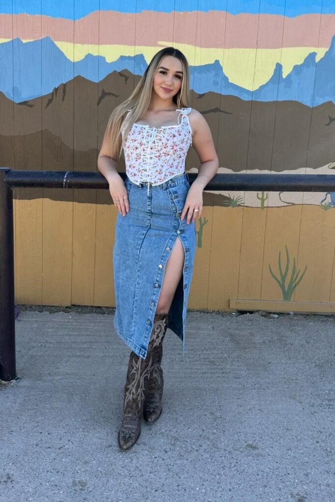 Floral Tank & Denim Maxi Skirt