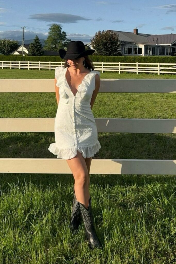 Ruffled White Dress and Cowboy Hat