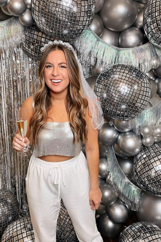 Silver Sequin Crop Top and White Pants