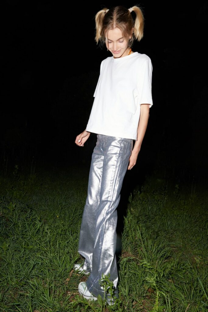 Metallic Pants and Oversized Tee