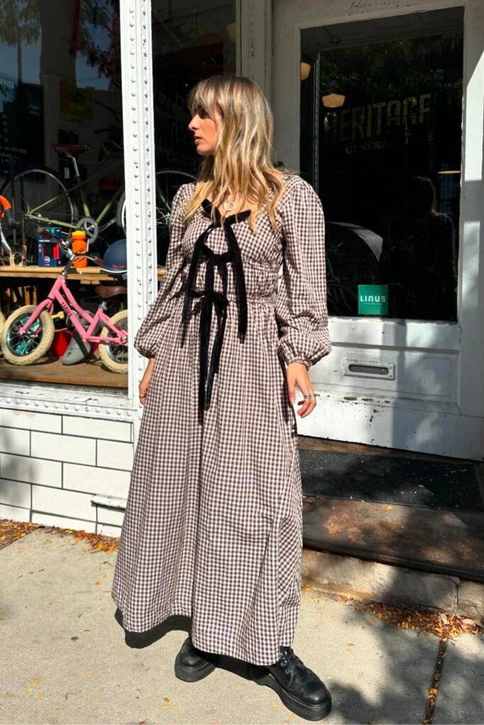 Gingham Maxi Dress with Bows