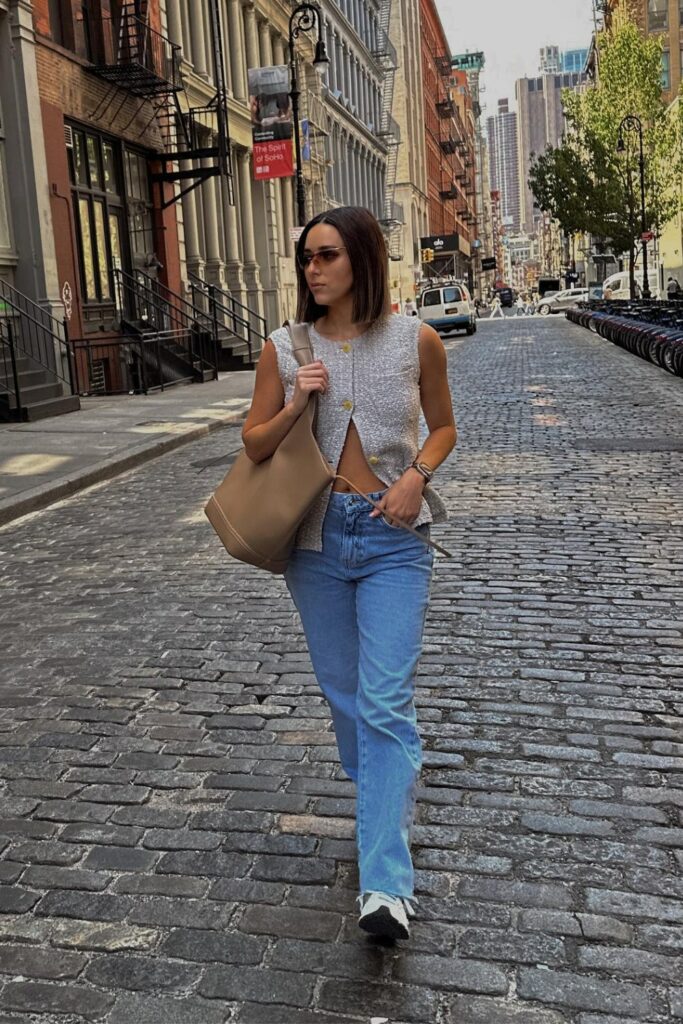 Sleeveless Vest and Straight-Leg Jeans