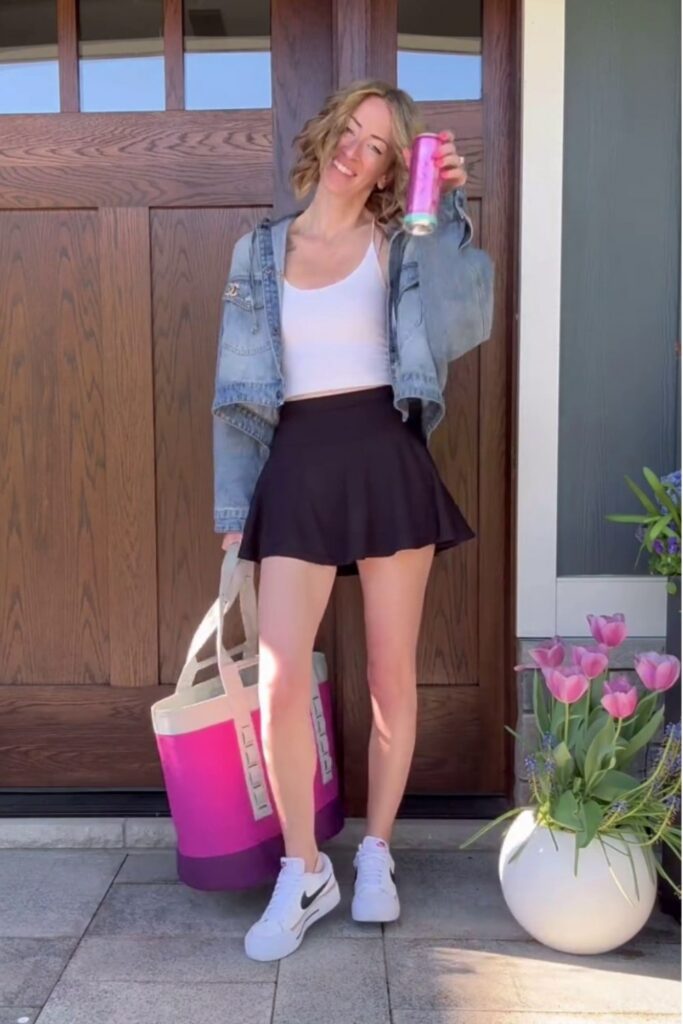 Crop Top and Skirt with Denim Jacket