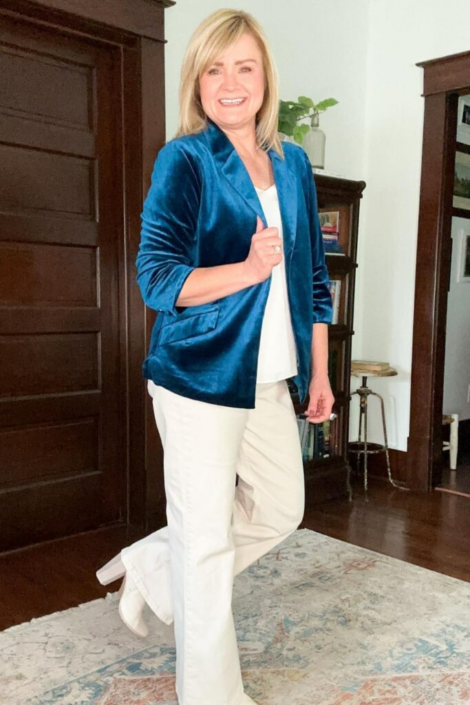 Royal Blue Velvet Blazer with White