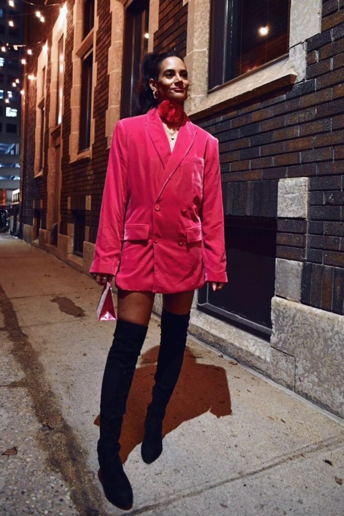 Hot Pink Velvet Blazer Dress