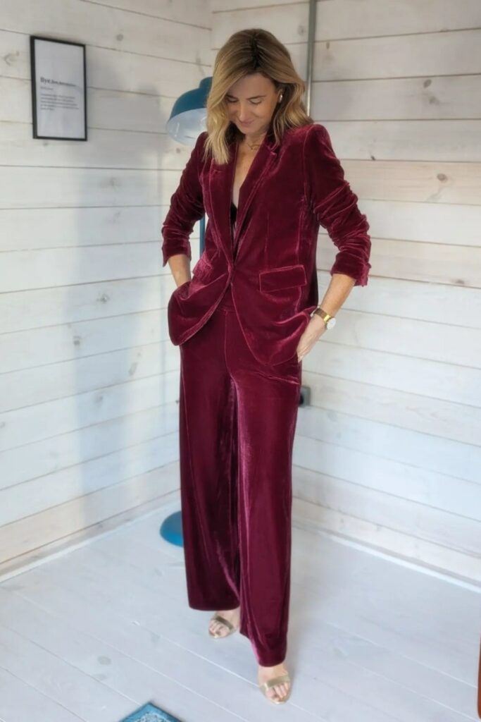 Burgundy Velvet Power Suit