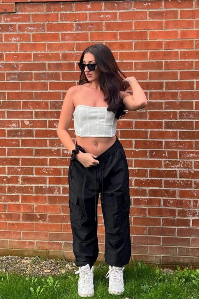 Strapless Crop Top + Wide-Leg Cargos