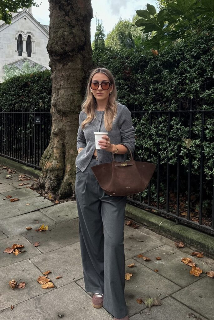 Oversized Grey Cardigan With Matching Wide-Leg Pants