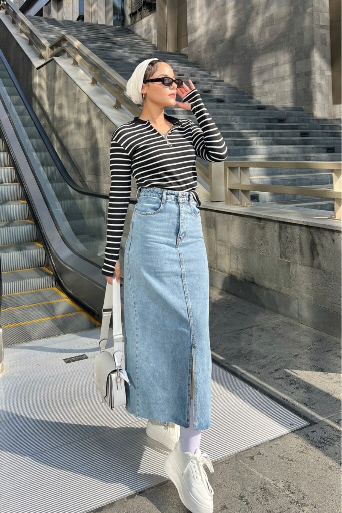 Striped Top, Sneakers, and Sunglasses