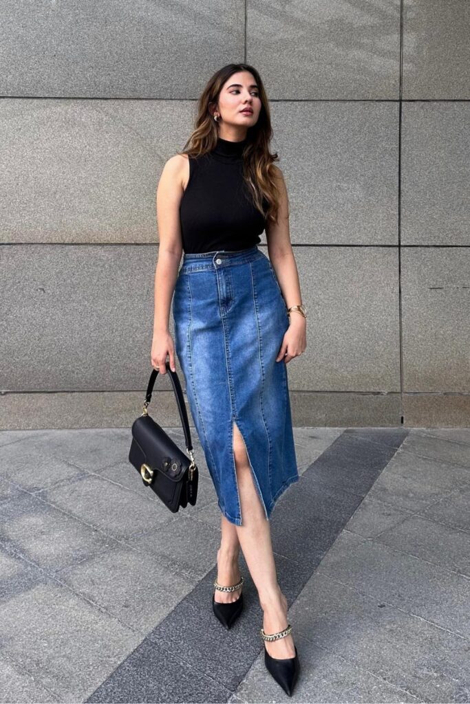 Sleeveless Turtleneck and Heels