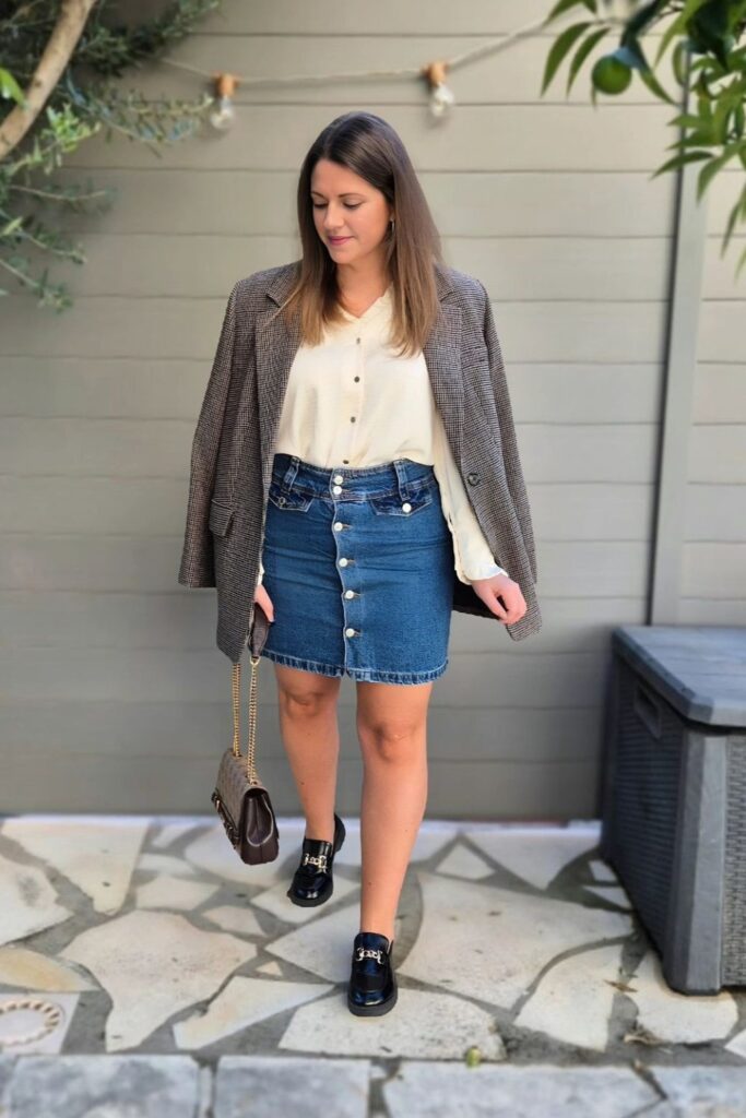 Cream Blouse and Plaid Blazer