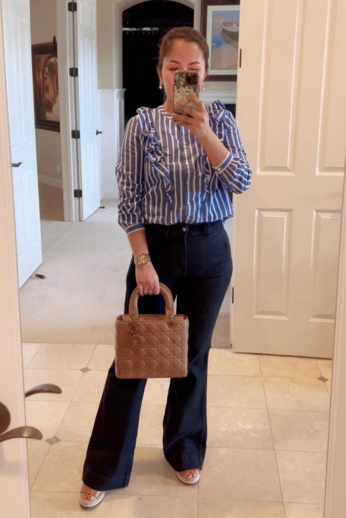 Ruffled Button-Up & Navy Flares