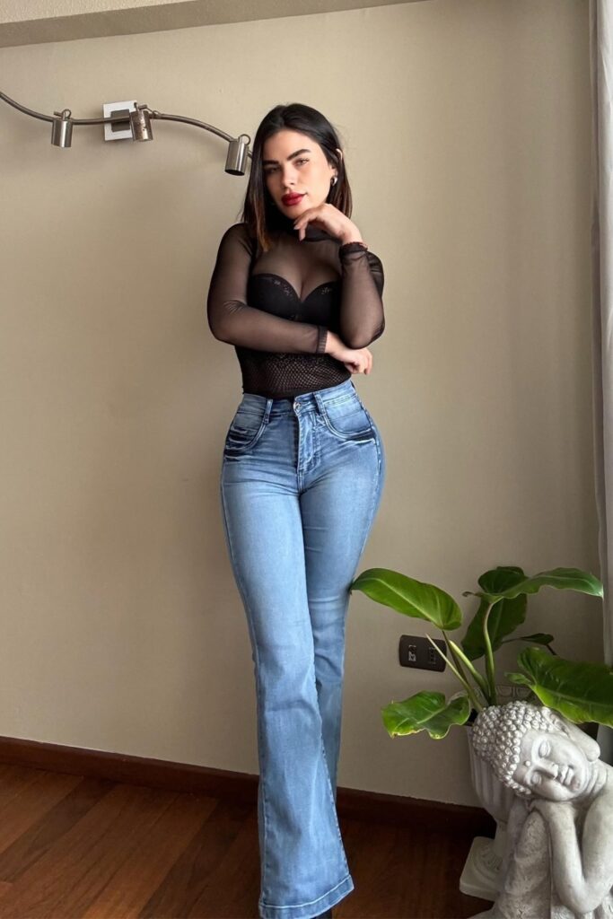 Sheer Mesh Top & High-Waisted Flares