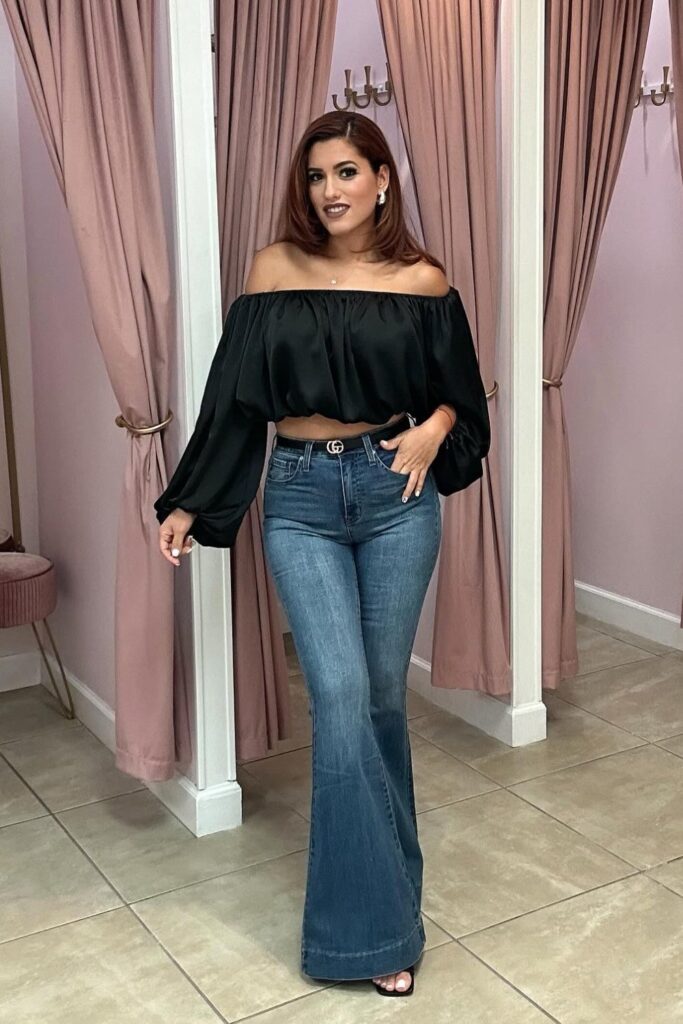 Off-Shoulder Crop & Billowy Flares