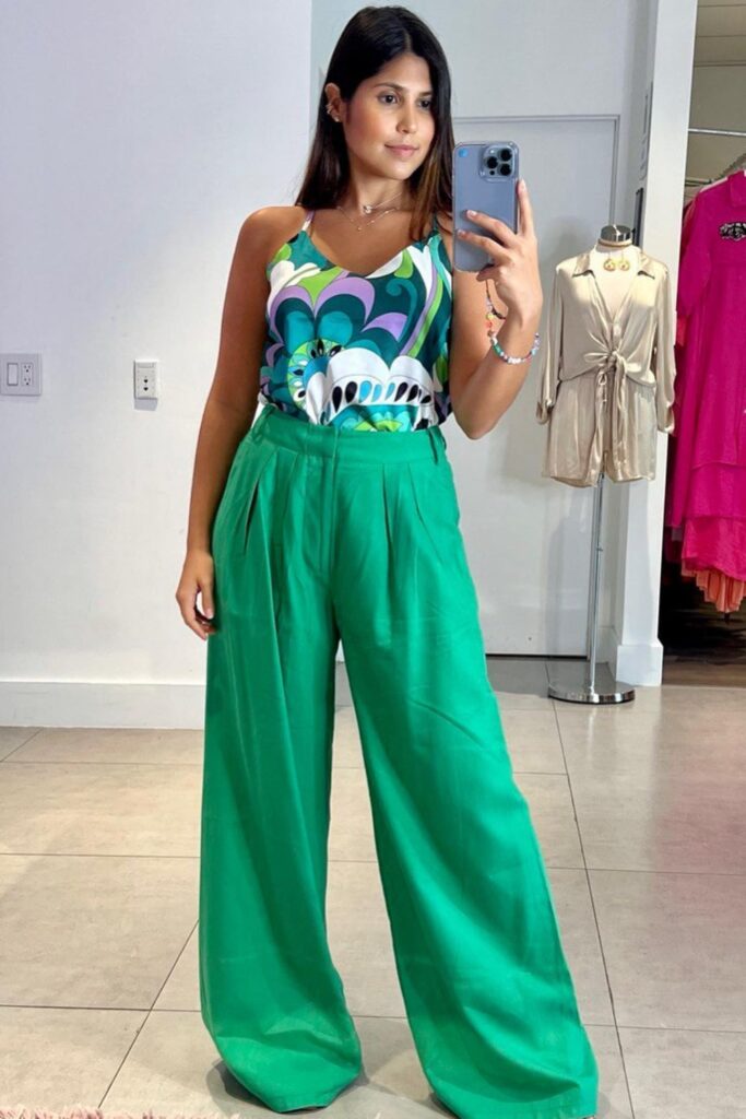 Floral Fantasy with Green Pants