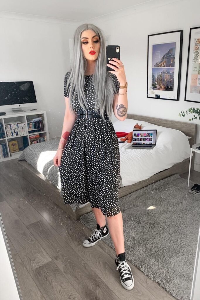 Polka Dot Midi Dress & Skinny Belt