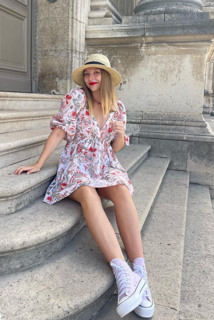 Floral Mini Dress & Straw Hat