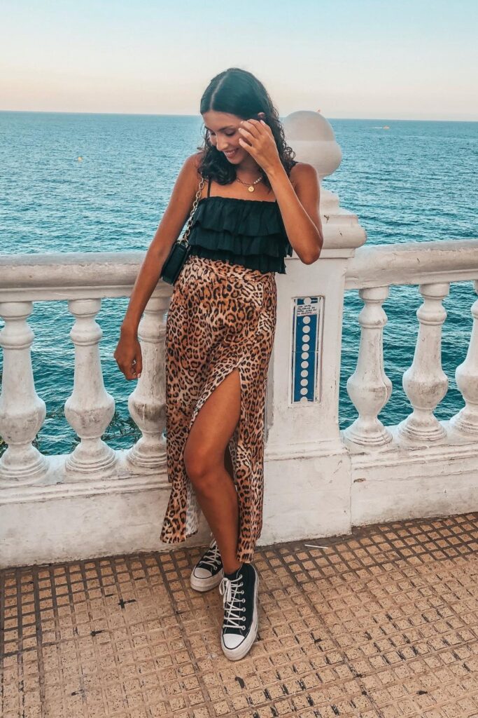 Ruffle Crop & Leopard Midi Skirt