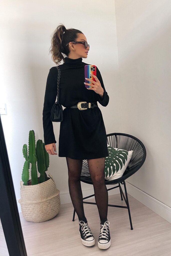 Turtle Neck Dress & Polka Dot Tights