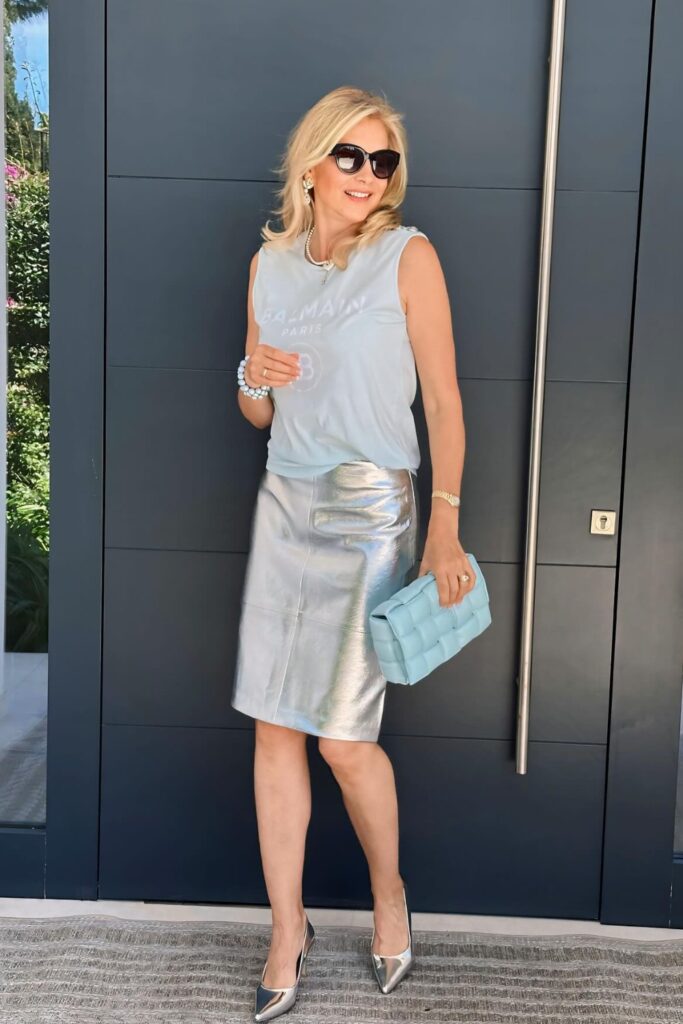 Metallic Skirt + Pointed Pumps