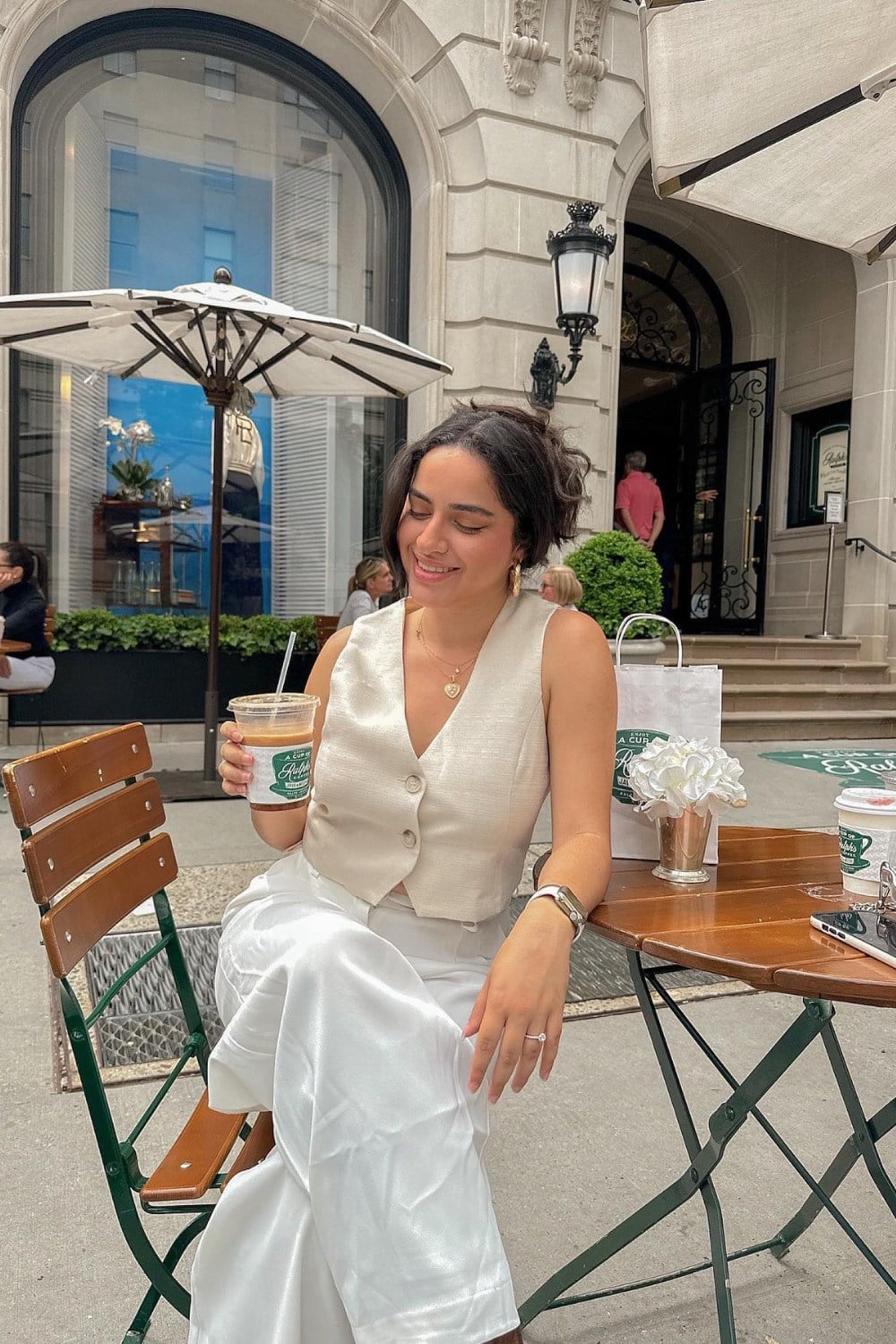 Sleeveless Vest and White Wide-Leg Pants