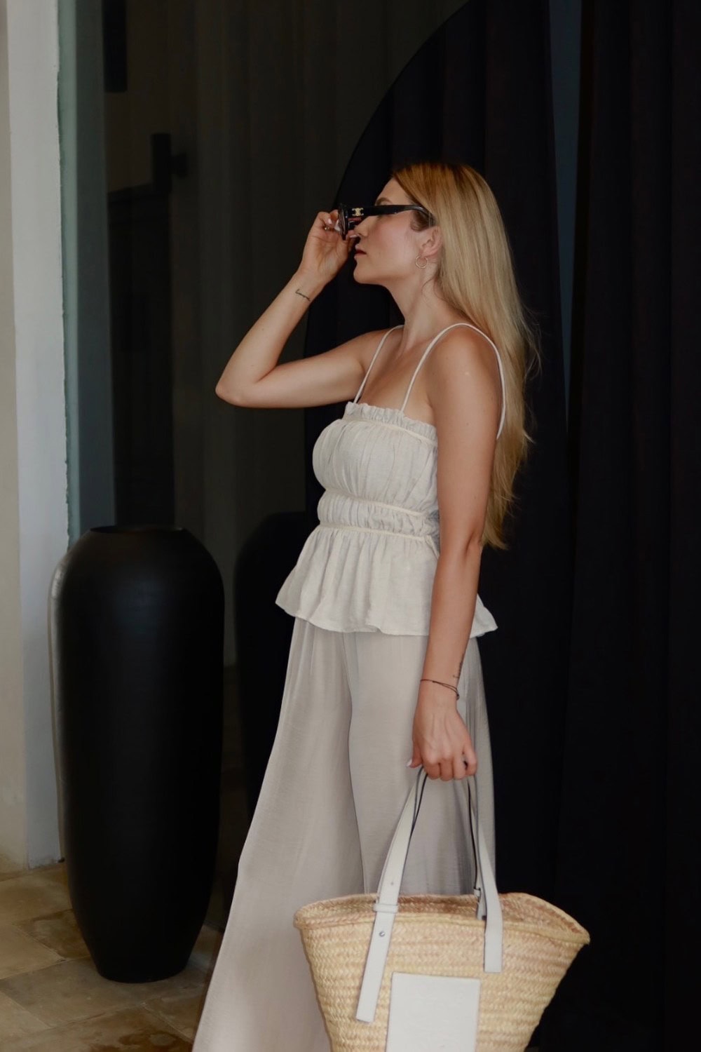 White Crop Top and Wide-Leg Pants