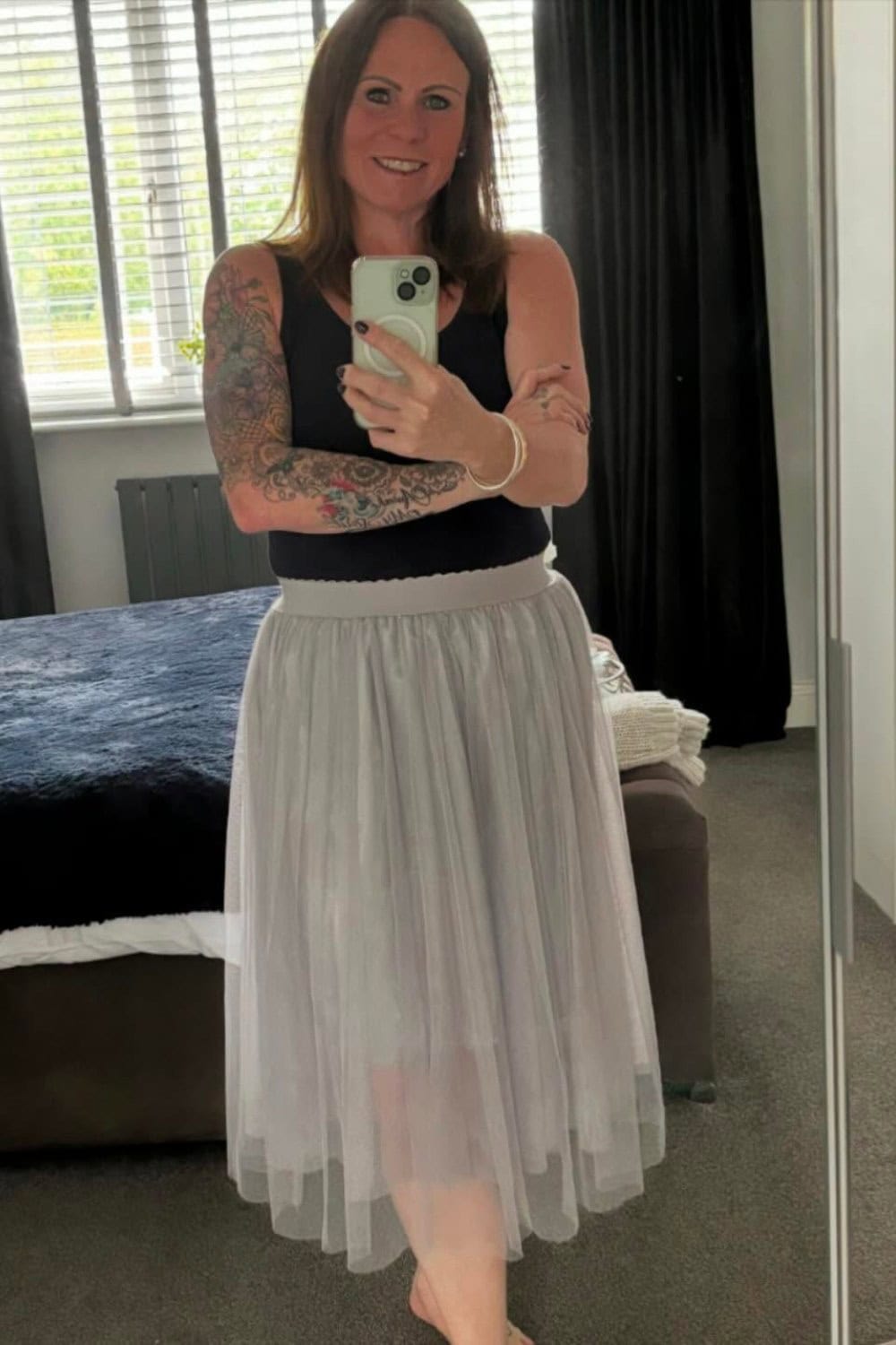 Black Tank Top and White Tulle Skirt