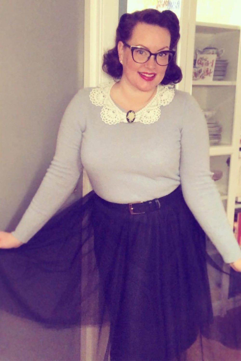 Lace Peter Pan Collar Sweater and Tulle Skirt