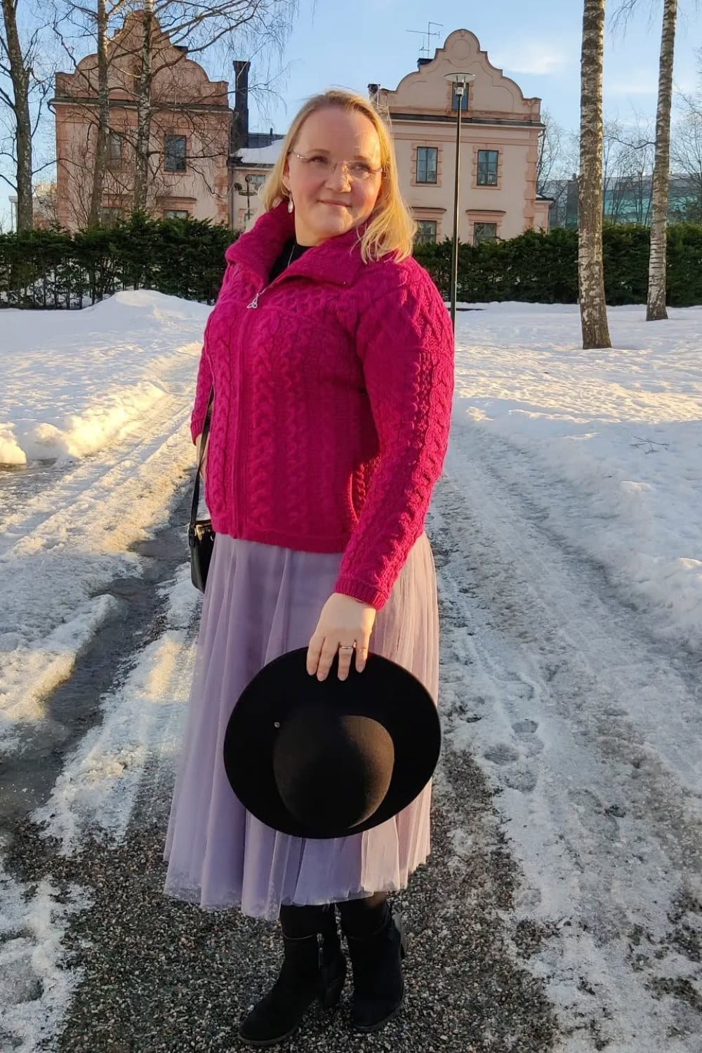 Fuchsia Cable Knit Sweater and Lavender Tulle Skirt