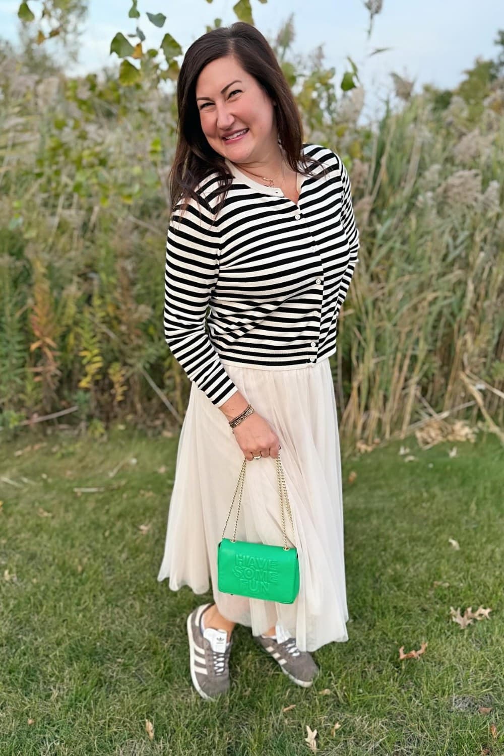 Striped Long Sleeve Top and Cream Tulle Skirt
