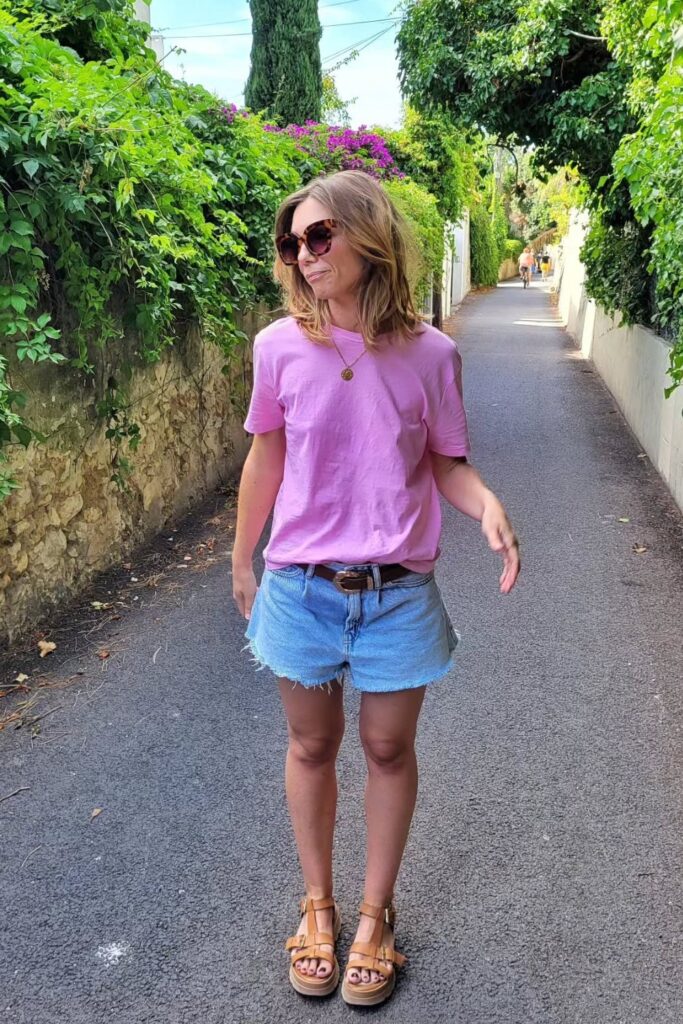 T-Shirt and Distressed Denim Shorts