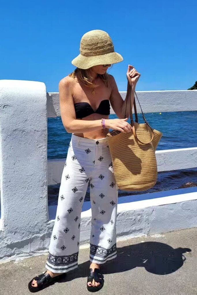 Bandeau Top and Wide-Leg Printed Pants