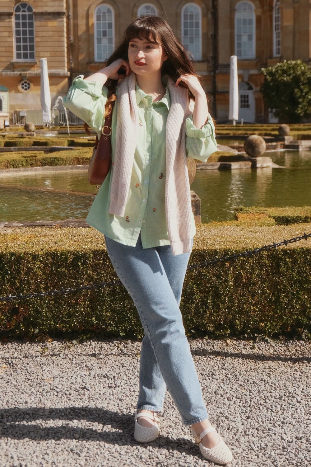 Mint Green Button-Up and Light Wash Jeans
