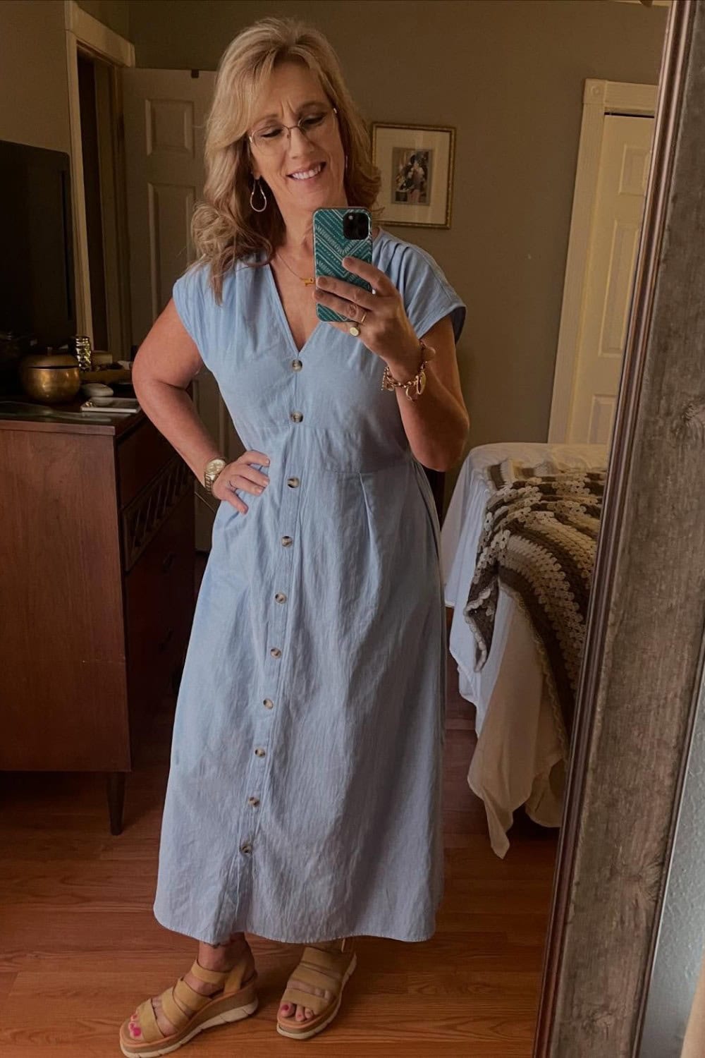 Button-Front Midi Dress