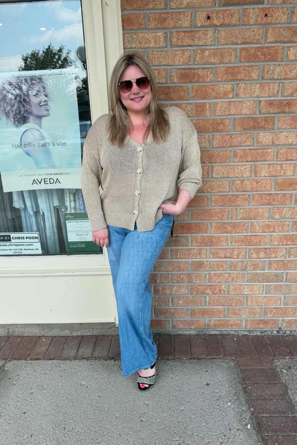Knit Cardigan and Flare Jeans