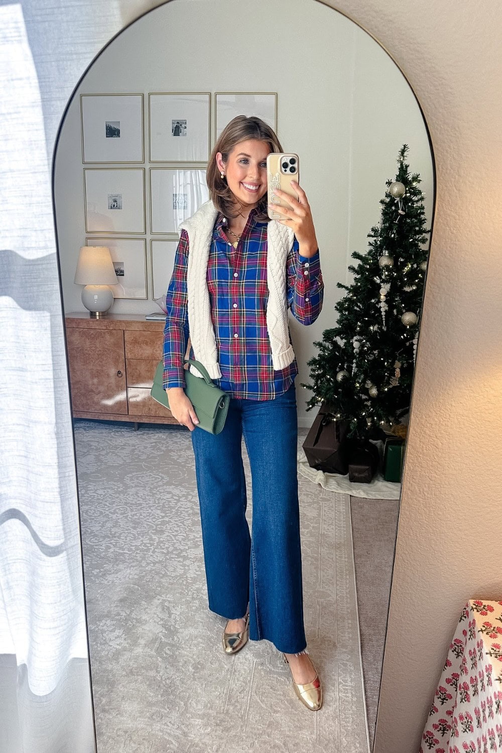 Plaid Button-Up and Wide-Leg Jeans