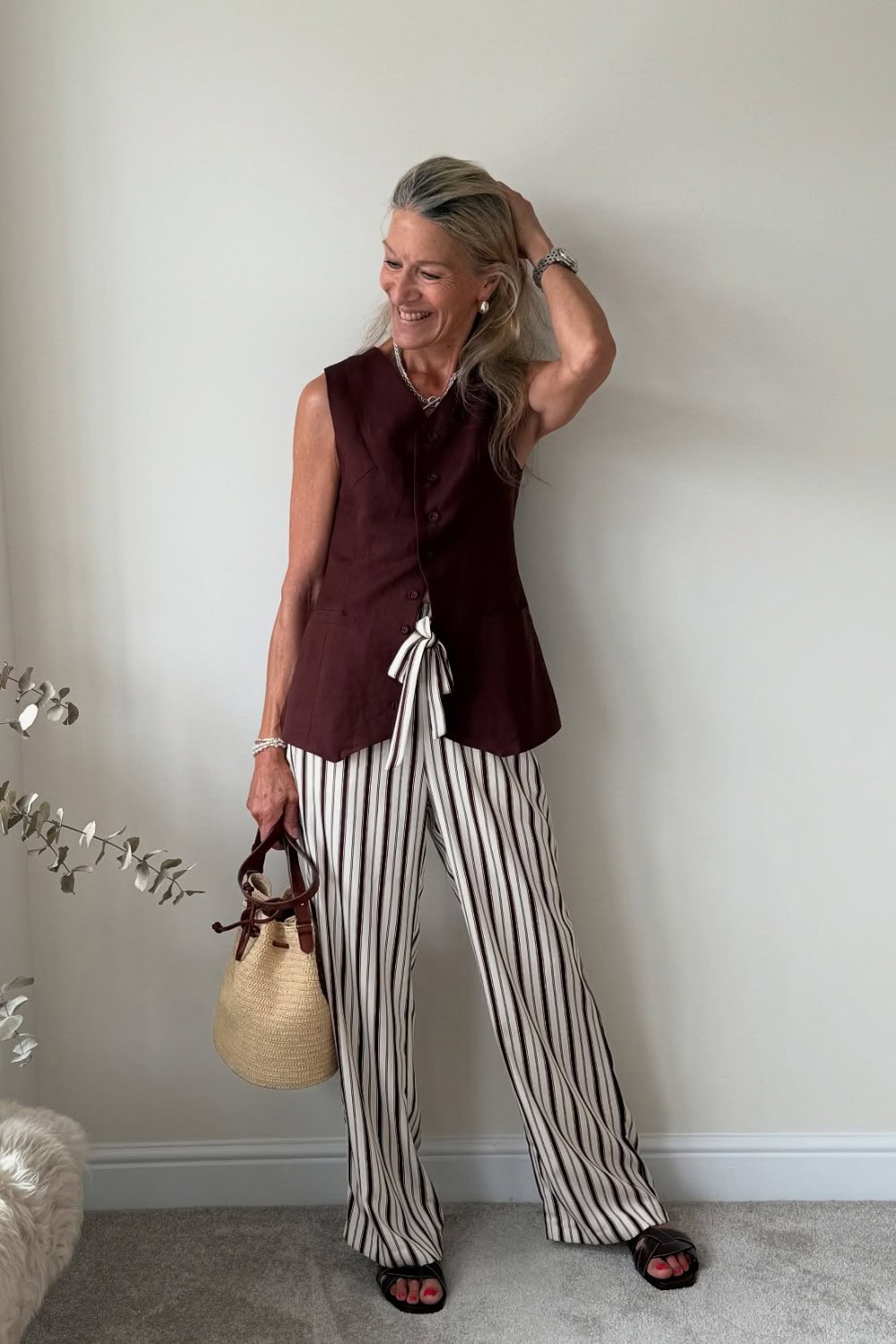 Button-Up Vest and Wide-Leg Pants