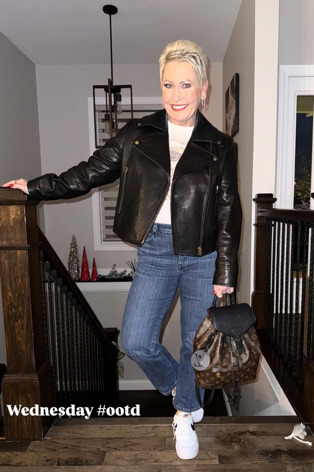 Black Leather Jacket and White T-Shirt