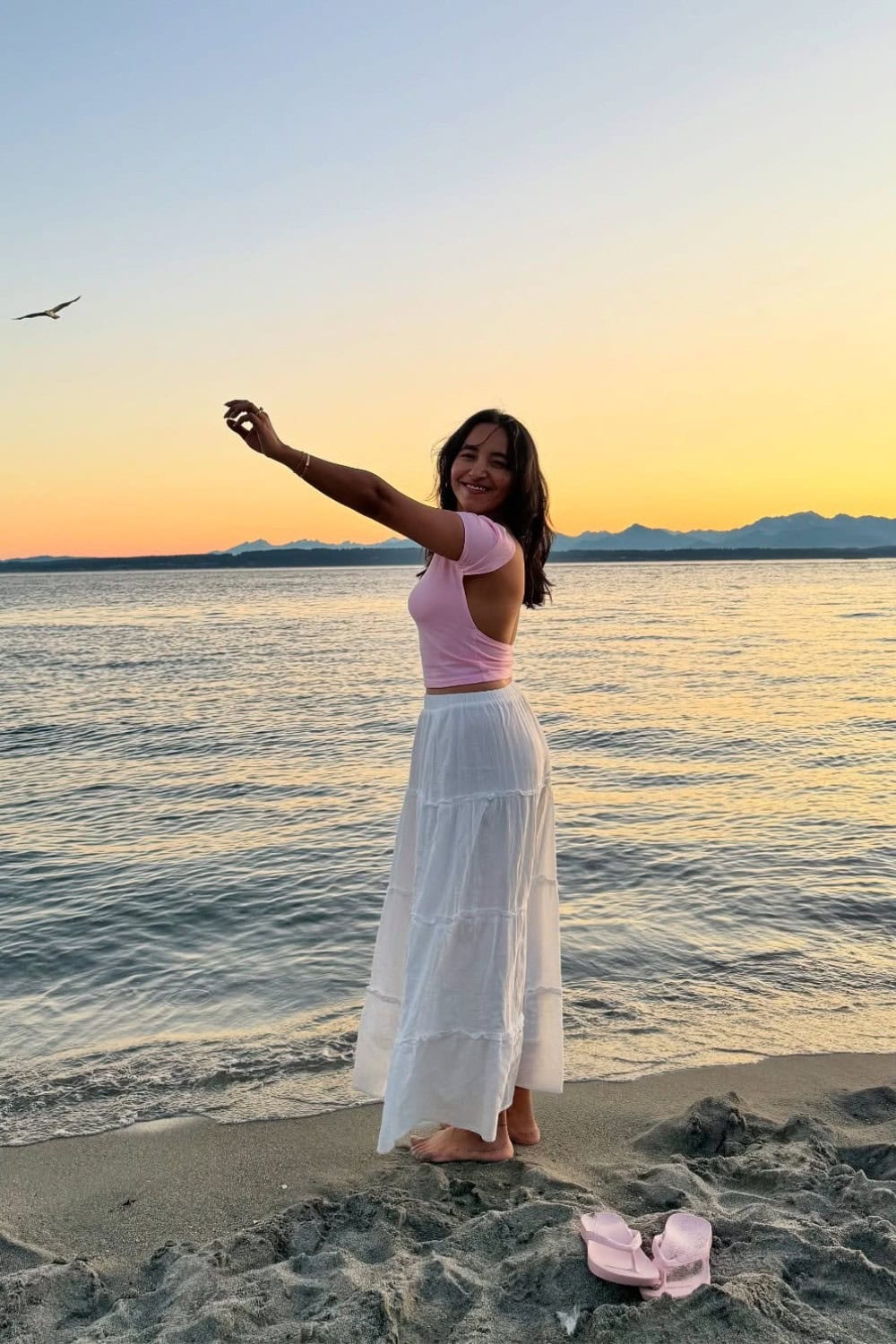 Pink Crop Top and White Maxi Skirt