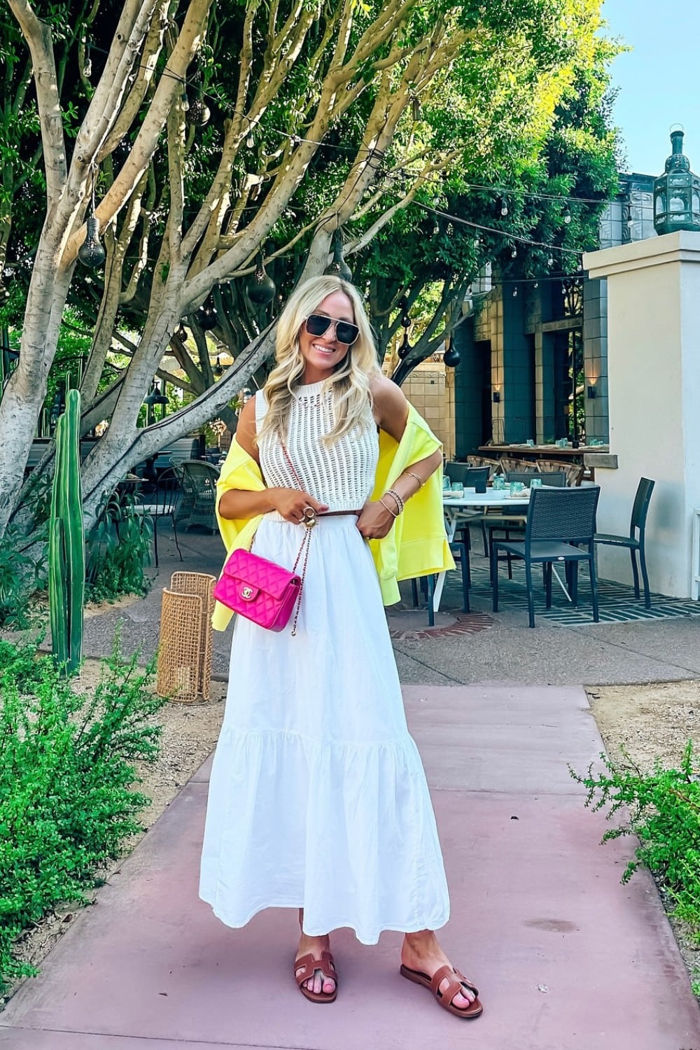 White Maxi with Neon Cardigan