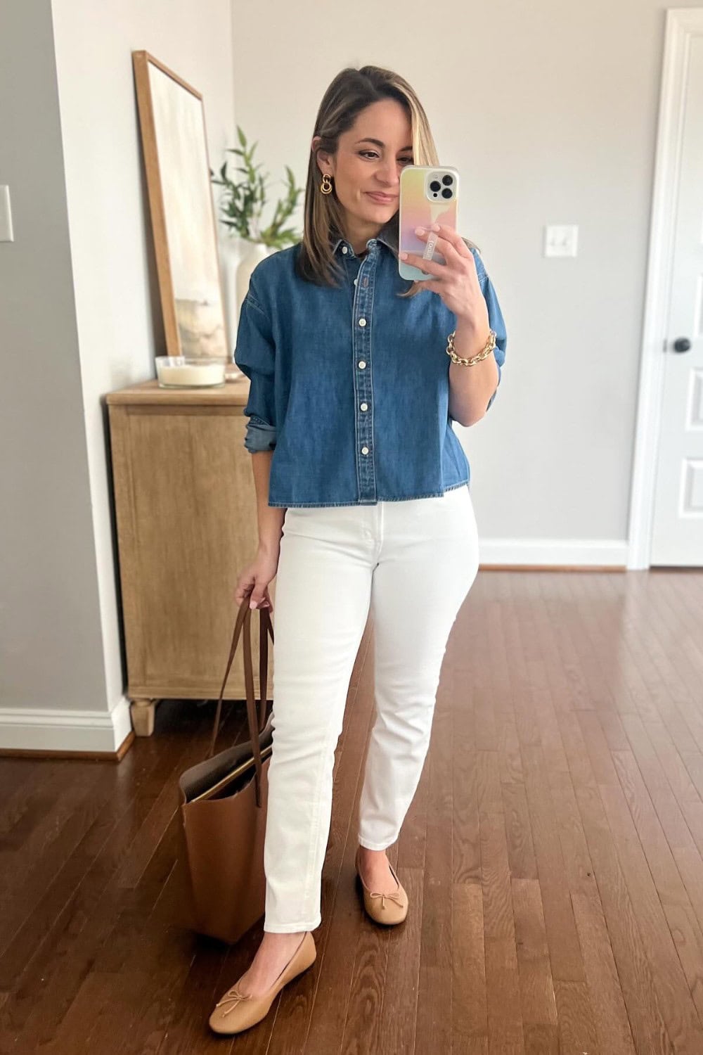 Denim Shirt and White Jeans