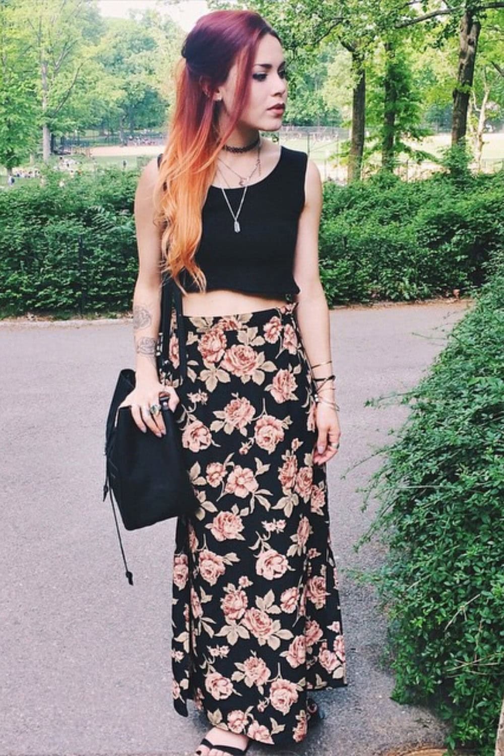 Black Floral Two-Piece Set