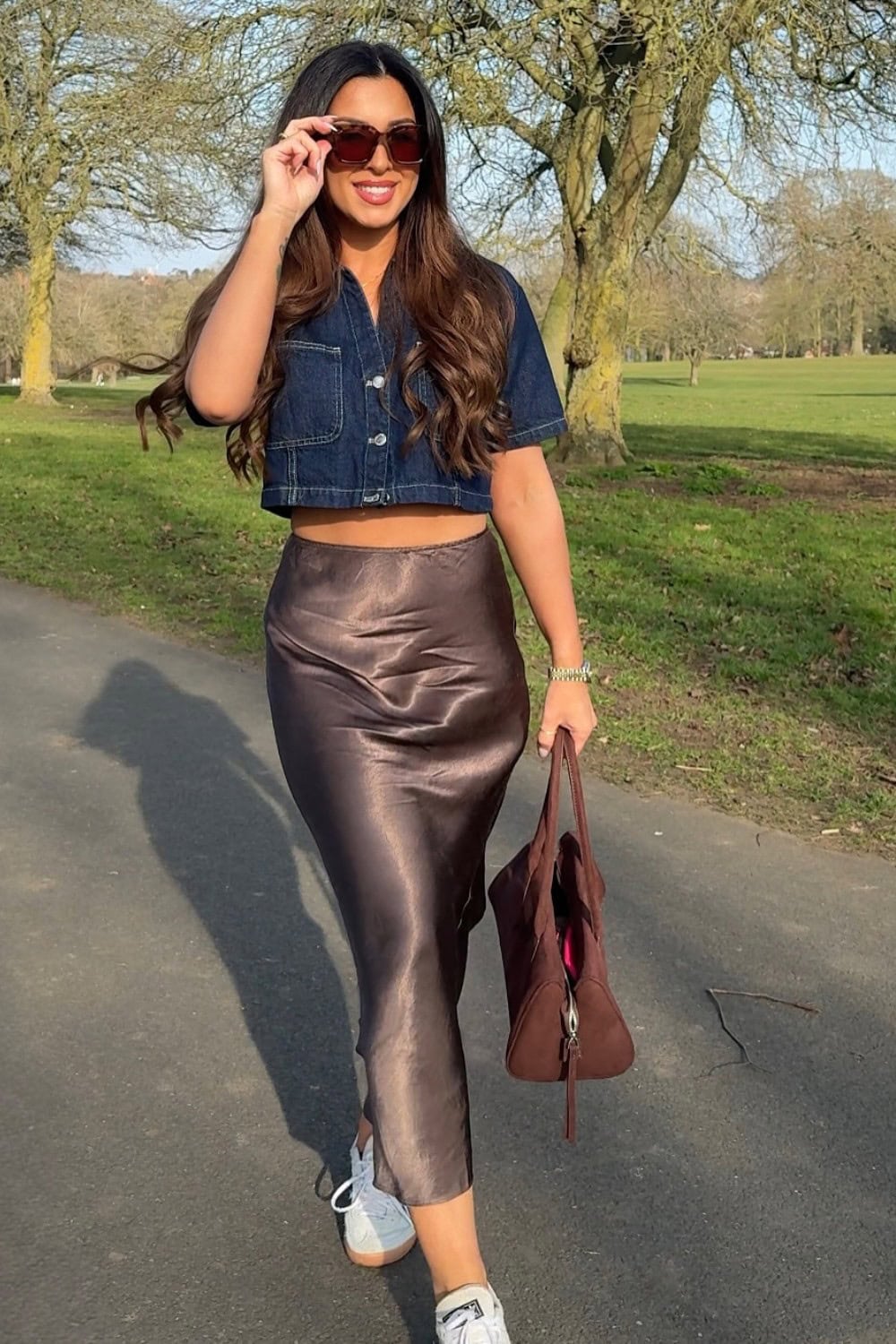Denim Jacket and Satin Skirt