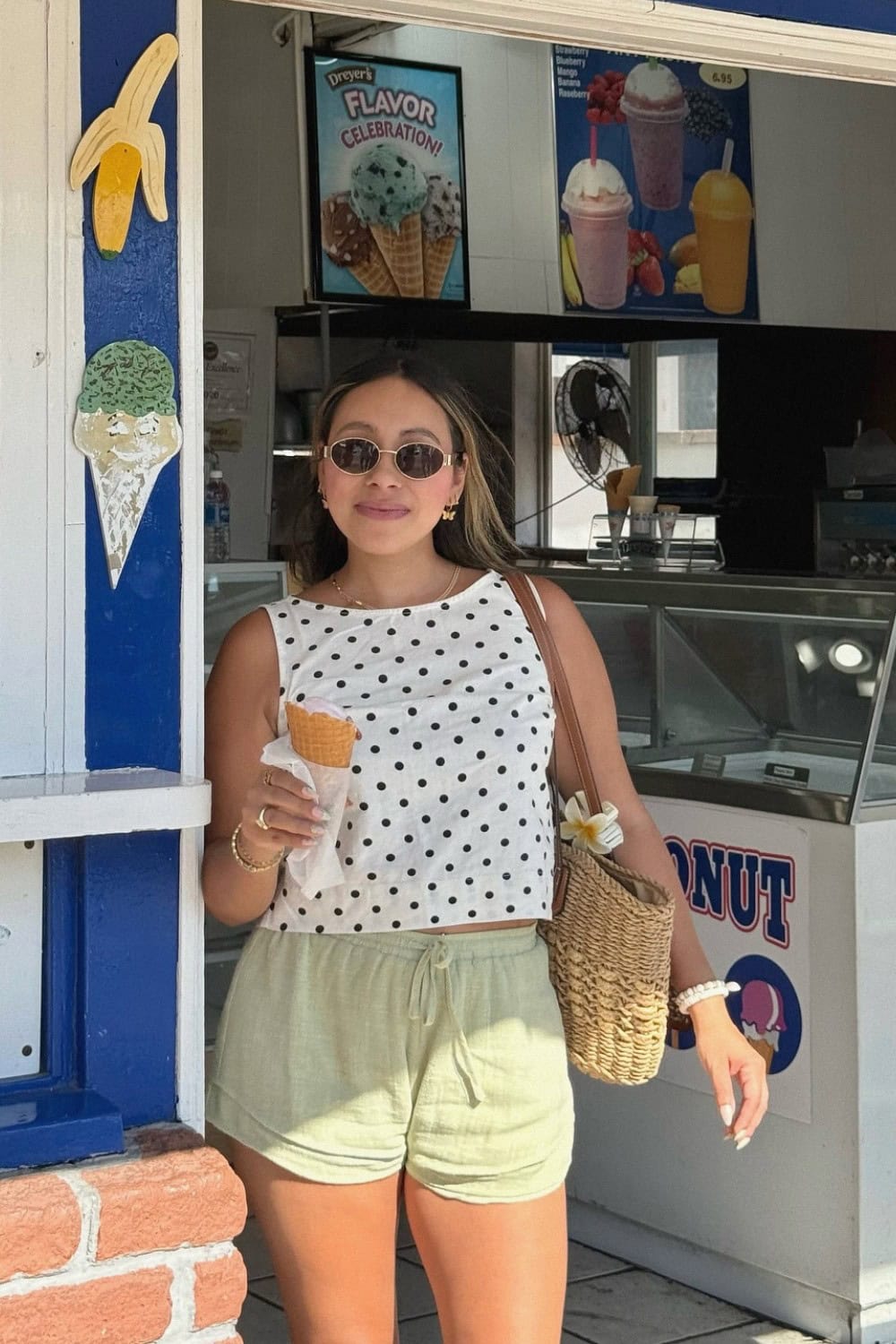 Polka Dot Tank and Sage Shorts