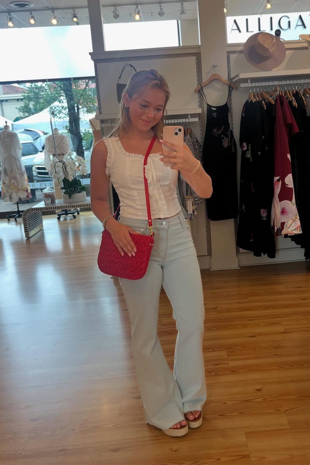 White Corset Top and Sage Pants