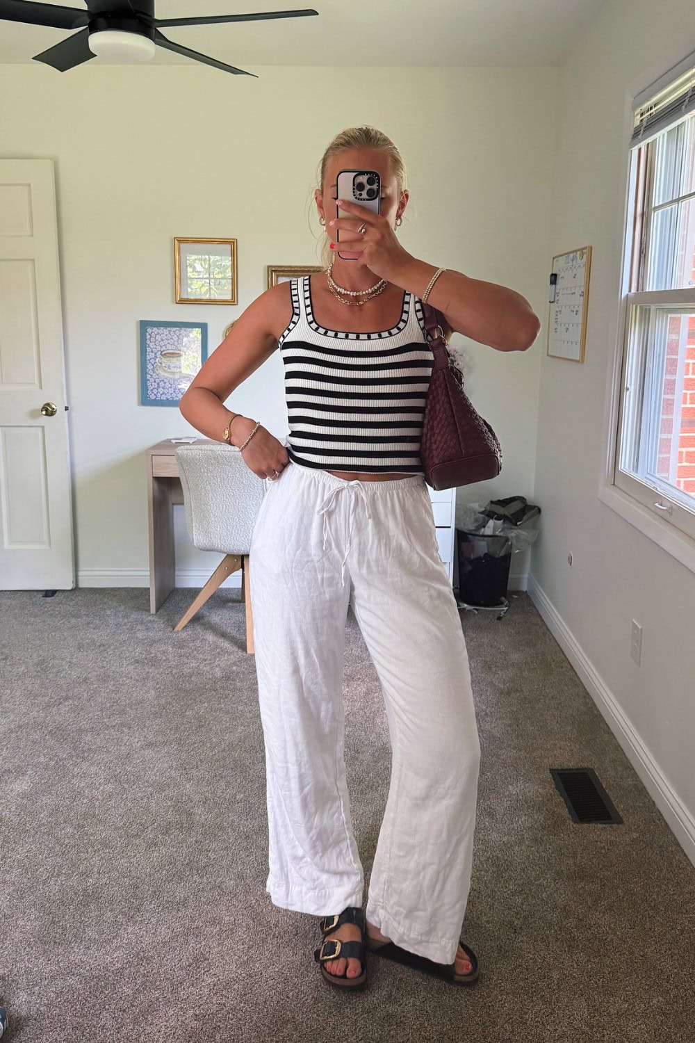 Striped Tank and White Linen Pants