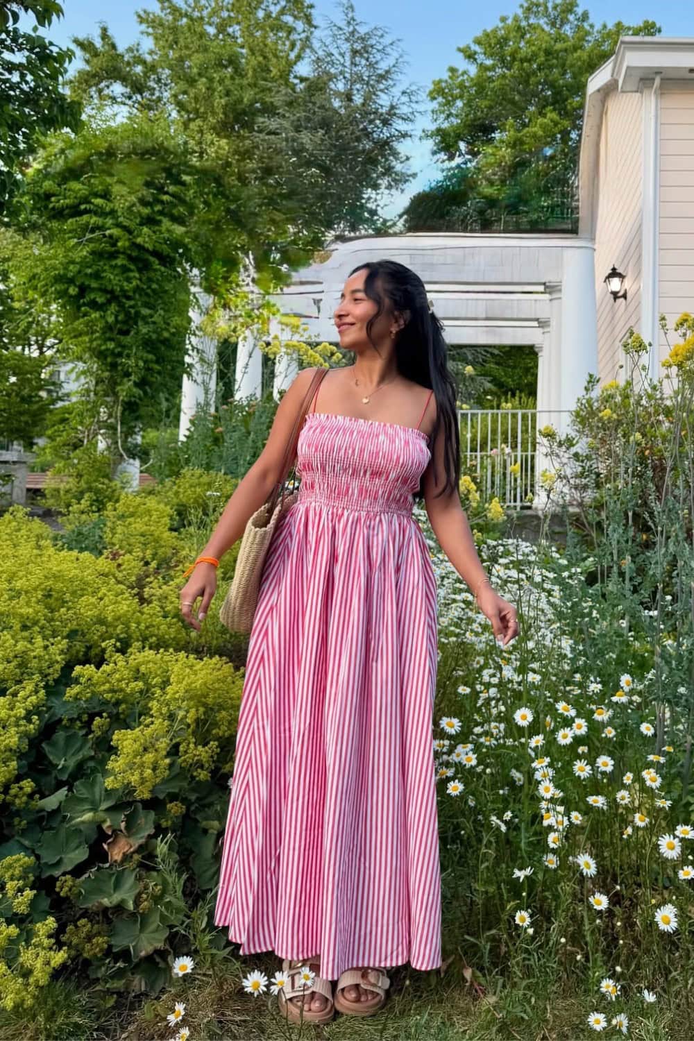 Pink Striped Strapless Maxi
